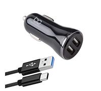 NWNK13 Fast Car Charger for Samsung Galaxy A02S / A52 5G / A72 5G / A42 5G / A32 5G in Car Charger 2 Port USB Car Adapter Fast Charging with 1mt Type C USB Cable Lead Wire for S21/S20/S10 (Black)