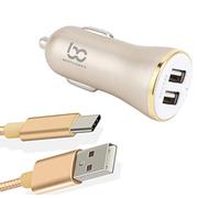 NWNK13 Fast Car Charger for Samsung Galaxy A12 / A32 / A42 / A52 / A72 Mobile Phone in Car Charger 2 Port USB Car Adapter Fast Charging 4.8A with 1mt Type C USB Cable High Speed Lead Wire (Gold)