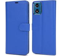 NWNK13 For Motorola Moto E14 / G04 / G24 Case Leather Wallet Book Flip Folio Stand View Phone Cover with Card Slots Kickstand Compatible for Motorola G04 / E14 Blue