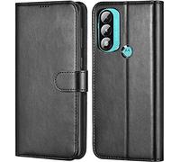 NWNK13 For Motorola Moto E20 / E30 / E40 Case Leather Wallet Book Flip Folio Stand View Magnetic Closure with Card Slots Cover for Moto E30 (Black)