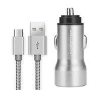 NWNK13 Motorola G8 Plus Car Charger Dual USB Port Car Adapter Fast Charging Phone Lead Wire 3.4A 1mt / 3.3ft Type C USB Cable Compatible for Motorola G8+ silver