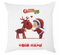 NWOSKI Personalised Merry Christmas Pillow Cushion Cover - Custom Festive Decor with Boy and Reindeer Design, Perfect for Family Friends 40x40cm Cover Only