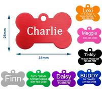 NWOSKI Personalised Pets Engraved Name ID Tags for Dogs, Cats, and Puppies - Bone Shape Collar Tag with Double Sided Engraving - Stainless Steel Dog Tag for Puppy Kitten - 10 Colours (Black)