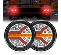 NWpangu 4 inch LED Round Tail Lights 12V 24V Multi-Function Tail Light Brake Stop Turn Signal Reverse Light for Semi Truck Tractor Trailer Pickup, 2PCS (Rubber)