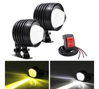 NWpangu LED Motorcycle Spotlights, 12V 24V LED Driving Fog Lights Additional Front Fog Lamps for Motorbike Dirt Bike Street Bike ATV UTV, Yellow&White (Include Switch)