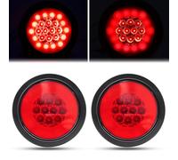 NWpangu LED Trailer Lights Round Tail Lights Brake Stop Lights w/Rubber Grommet Waterproof Universal for 12V 24V Truck RV Van Boat Tractor, Red, 2PCS