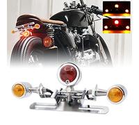 NWpangu Universal Motorcycle Tail Light, 12V 3-Head Bullet Shape Integrated Brake Light Turn Indicators Light Blinker Lamp Motorcycle License Plate Lamp. (Silver)