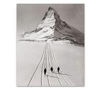 NWPNLXEA Black and White Mountain Photography, Classic Skiing at the Matterhorn Art Print, Vintage Winter Sports Wall Decor for Home Office, Man Cave, Apartment Framed,12x18inch(30x45cm)