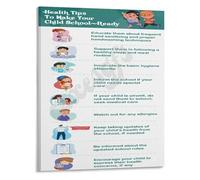 NWPNLXEA Classroom Health Poster School Ready Tips Educational Wall-Art for Elementary School Teacher Decor Canvas Print Healthy Habits Motivation Unframed,08x12inch(20x30cm)