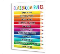 NWPNLXEA Classroom Rules & Dream Big Canvas - Motivational Educational Poster for Preschool Kindergarten, Positive Learning Environment Wall Decor, Ready to Hang Framed,08x12inch(20x30cm)