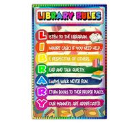 NWPNLXEA Colorful Library Rules Chart for Classroom, Educational Wall Art Poster for School Decor, Kids Learning Behavior Sign Unframed,12x18inch(30x45cm)