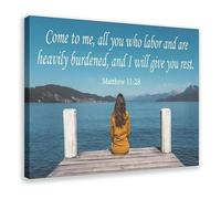 NWPNLXEA Come Unto Me Bible Verse Canvas Poster Inspirational Wall-Art Christian Home Decor for Church Prayer Room Faith Based Gift Framed,12x18inch(30x45cm)