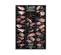 NWPNLXEA Farm to Table Art Print - Antique Style Lamb Butchery & Cuts Poster, Foodie Gift for Home Chef Kitchen Wall Decor Framed,16x24inch(40x60cm)