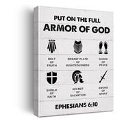 NWPNLXEA Framed Armor of God Poster, “Put on the Full Armor” Quote from Ephesians, Ready to Hang Christian Art for Home and Church Framed,08x12inch(20x30cm)