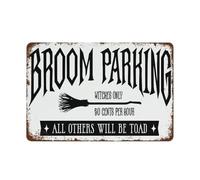 NWPNLXEA Funny Halloween Sign Broom Parking For Witches Only Vintage Rustic Metal Wall Decor For Haunted House Pub Porch 8 X 12 inch
