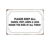 NWPNLXEA Funny Workshop Sign Keep All Hands Feet Arms Legs Inside The Ride Warning Metal Plaque for Garage Factory Warehouse Decor 8 X 12 Inch