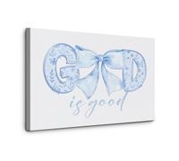 NWPNLXEA God Is Good Canvas Wall Art with Blue Bow - Coquette Style Christian Decor for Feminine Bedroom, Prayer Corner, or Gift Unframed,16x24inch(40x60cm)