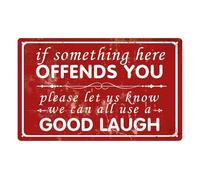 NWPNLXEA If Something Here Offends You Let Know We Can All Use A Laugh Metal Tin Sign Funny Wall-Art for Bar Cafe Man Cave Home 8 X 12 inch