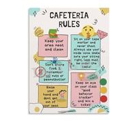 NWPNLXEA Manners Educational Poster Cafeteria Rules Canvas Wall-Art for Home Dining Room and Bedroom Decor Framed,12x18inch(30x45cm)