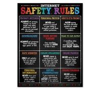 NWPNLXEA Online Rules Poster for Internet Guide Cybersecurity Education Computer Decor Classroom Teaching Tool Framed,08x12inch(20x30cm)