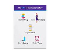 NWPNLXEA Patient Safety First Poster, 5 Rights of Medication Administration Canvas Chart for Hospital Training Room Framed,16x24inch(40x60cm)