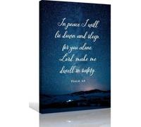 NWPNLXEA Psalm 4:8 Wall Art, I Will Lie Down and Sleep in Peace Bible Verse Poster, Modern Scripture Canvas Print for Bedroom, Living Room & Office Decor Framed,12x18inch(30x45cm)