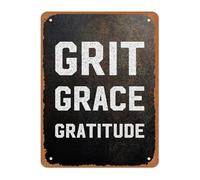 NWPNLXEA Rustic Metal Sign Featuring Grit Grace Gratitude Motivational Quote for Wall Decor in Workspace Gym 8 X 12 in
