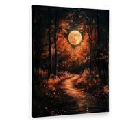 NWPNLXEA Spooky Woods Night Wall-Art - Enchanted Forest and Harvest Moon, Dark Cottagecore Decor for Home, Study or Dorm Room Unframed,16x24inch(40x60cm)