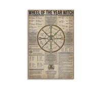 NWPNLXEA Zodiac Wheel of the Year Wall Art - 8 Seasonal Festivals Witch Poster, Celtic Pagan Decor for Home, Meditation Space, Living Room Framed,12x18inch(30x45cm)