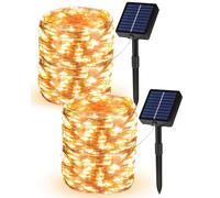 NWPUSZ Solar Fairy Lights Outdoor Garden, 2 Pack Total 20M/66Ft 200LED Solar Powered String Lights, 8 Modes Waterproof Timer Copper Wire Solar Garden Light for Outdoor Indoor Trees Party (Warm White)