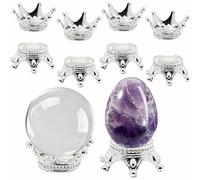 Nwsrayu 10 pcs Metal Silver Crystal Ball Stands Globe Stone Holders Egg Sphere Displays Mini Crown Lensball Base for Balls,Tennis, Marbles, Collections 30/40/50/60/70/80/100mm (10L)
