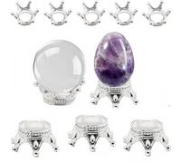 Nwsrayu 2 sizes 10 pcs Metal Silver Crystal Ball Stands Globe Stone Holders Sphere Displays Mini Crown Lensball Base for Balls,Tennis, Marbles, Collections 20/30/40/50/60/70/80/100mm (5S+5L)