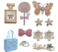 Nwsrayu Charms for Bogg Bag, Butterfly Flowers Accessories Charms for Southern Beach Bag Totes, Rhinestone Crystal Jewelry Bag Insert for Beach Tote Bag, Women Gifts (10 pcs)