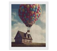 NWTRJ 5D Diamond Painting Kits for Adults Beginner Square 5D DIY Diamond Dots Paintings Full Drill Hot Air Balloon Take Wooden House Fly The Diamond Painting Gem Art Kits for Home Wall Decor 16"x20"