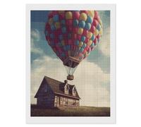 NWTRJ 5D Diamond Painting Kits for Adults Beginner Square 5D DIY Diamond Dots Paintings Full Drill Hot Air Balloon Take Wooden House Fly The Diamond Painting Gem Art Kits for Home Wall Decor 12"x16"