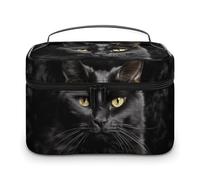 NWTRJ A Black Cat on A Black Background Travel Makeup Bag Portable Waterproof Cosmetic Bag PU Leather Makeup Brush Holder Toiletry Bag for Women Ladies, style, 25x18x15cm