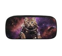 NWTRJ A Cat in Outer Space Pencil Case Waterproof Leather Pencil Bag Large Capacity Pen Pounch Cosmetic Makeup Bag for Women Men