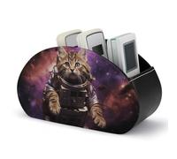 NWTRJ A Cat in Outer Space Remote Control Holders Pu Leather TV Remote Holder with 5 Compartments Desktop Storage Organizers Remote Caddy Box for TV Remotes/Media Controllers/Office Supplies