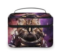 NWTRJ A Cat in Outer Space Travel Makeup Bag Portable Waterproof Cosmetic Bag PU Leather Makeup Brush Holder Toiletry Bag for Women Ladies, style, 25x18x15cm