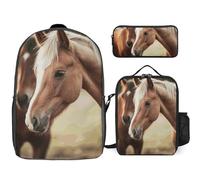 NWTRJ Adorable Horse 3 Piece Backpack Set with Lunch Bag And Pencil Case Travel Laptop Bags Lightweight Causal Daypack for Women Men