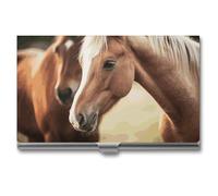 NWTRJ Adorable Horse Business Card Holder Slim Portable Business Card Case Metal Pocket Name Card Holder Wallet for Men Women Office Travel