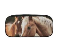 NWTRJ Adorable Horse Pencil Case Waterproof Leather Pencil Bag Large Capacity Pen Pounch Cosmetic Makeup Bag for Women Men