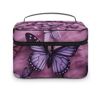 NWTRJ All Butterflies Are on Purple Background Travel Makeup Bag Portable Waterproof Cosmetic Bag PU Leather Makeup Brush Holder Toiletry Bag for Women Ladies, style, 25x18x15cm