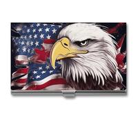 NWTRJ America US Flag Bald Eagle Business Card Holder Slim Portable Business Card Case Metal Pocket Name Card Holder Wallet for Men Women Office Travel