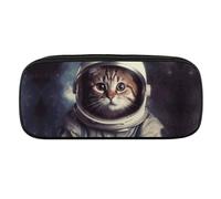 NWTRJ Animal Cat Astronaut Pencil Case Waterproof Leather Pencil Bag Large Capacity Pen Pounch Cosmetic Makeup Bag for Women Men