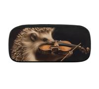 NWTRJ Animal Hedgehog Music Violin Pencil Case Waterproof Leather Pencil Bag Large Capacity Pen Pounch Cosmetic Makeup Bag for Women Men