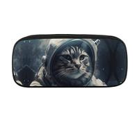 NWTRJ Astronaut Cat in Space Pencil Case Waterproof Leather Pencil Bag Large Capacity Pen Pounch Cosmetic Makeup Bag for Women Men