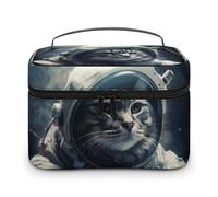 NWTRJ Astronaut Cat in Space Travel Makeup Bag Portable Waterproof Cosmetic Bag PU Leather Makeup Brush Holder Toiletry Bag for Women Ladies, style, 25x18x15cm