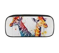 NWTRJ Beautiful Giraffe Pencil Case Waterproof Leather Pencil Bag Large Capacity Pen Pounch Cosmetic Makeup Bag for Women Men