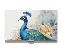 NWTRJ Beautiful Peacock And Floral Business Card Holder Slim Portable Business Card Case Metal Pocket Name Card Holder Wallet for Men Women Office Travel